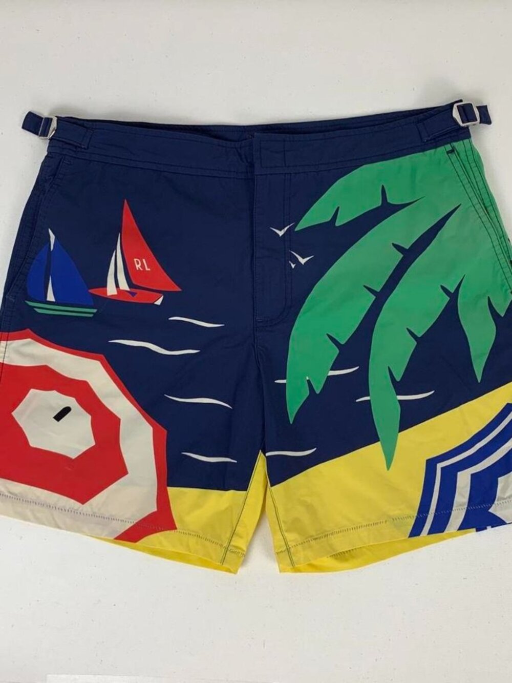 Polo Ralph Lauren Vibrant Sailboat Swim Shorts - Size 32 with Adjustable Buckles